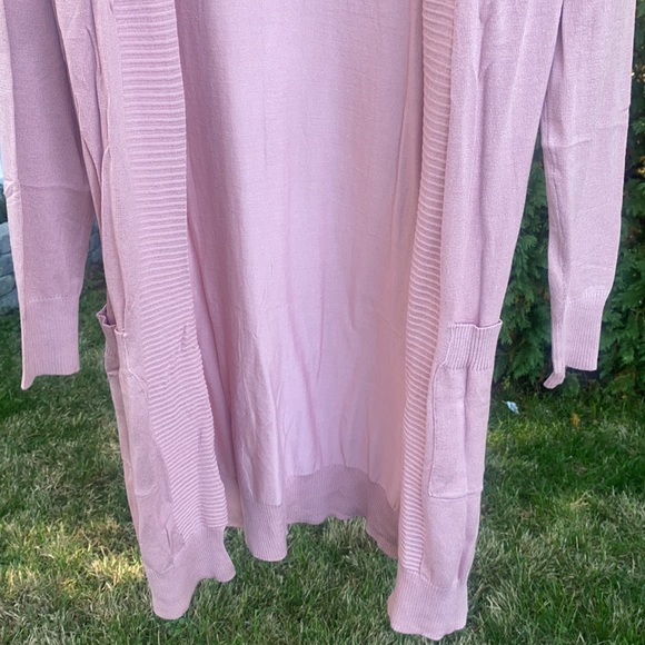 SOLD OUT Mauve Pink Knit Open Long Cardigan w/ Pockets - Picture 4 of 5